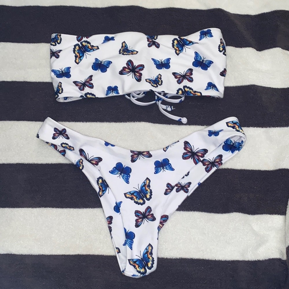 Butterfly Bandeau Tie Back Swim Top with High Cut Bottoms